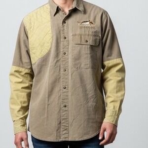VTG Browning Naturals Mens Large Shooting Shirt Khaki Pheasant Embroidery Large